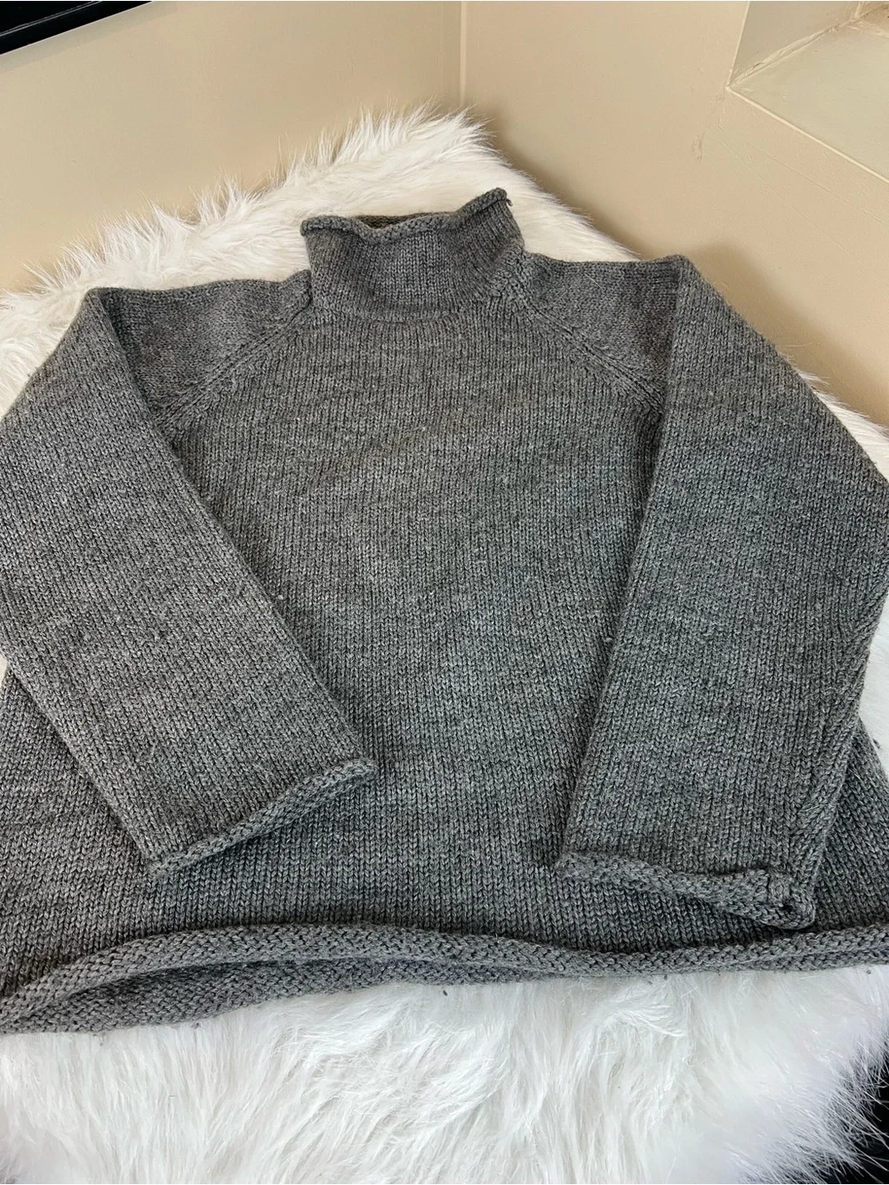 Vintage J Crew Oarsman roll neck wool sweater Heather grey large